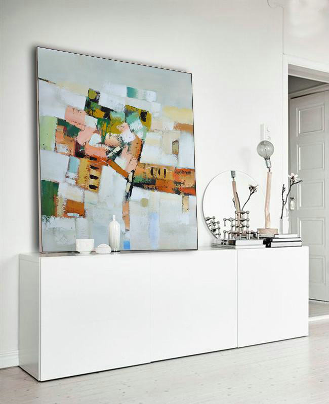 Extra Large Acrylic Painting On Canvas,Oversized Contemporary Art,Large Contemporary Painting,Grey,Orange,Green,Yellow.etc